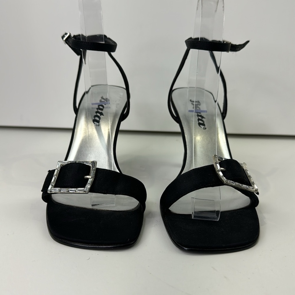 Vintage Bata Women's Black Satin Slingback Heel Shoes - Picture 2 of 13